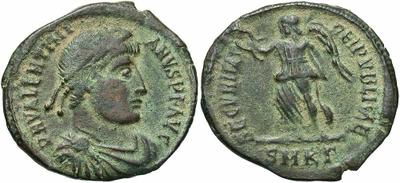 AE3 de Valentiniano I. SECVRIRAS REI PVBLICAE. Victoria a izq. Cycico 3571311.m