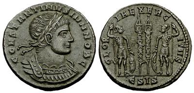 AE3 de Constantino II. GLORIA EXERCITVS. Soldados entre 2 estandartes. Siscia 1500301.m
