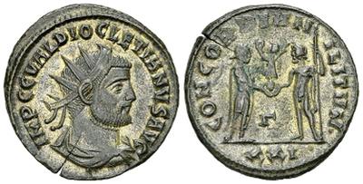 Aureliano de Diocleciano. CONCORDIA MILITVM. Diocleciano recibiendo Victoria de Júpiter. Ceca Cyzicus. 3038055.m