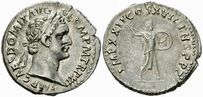 Denario de Domiciano. IMP XXII COS XVI CENS P P P. Minerva avanzando a dcha. Roma 3582629.m