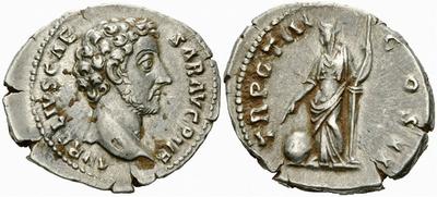 Denario de Marco Aurelio. TR POT III COS II.Providencia a izq. Roma 3582646.m