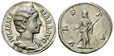 Denario de Julia Mamea. VESTA. Vesta estante a izq. Roma 4638662.m