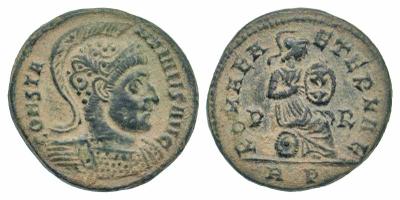 AE3 a nombre de Licinio II SAECVLI F-ELICITAS. Corona sobre columna. Roma 3012337.m