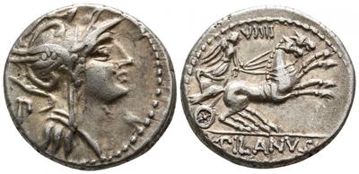 Denario gens Junia. D·SILANVS·L·F ROMA. Victoria en biga. Roma. 4412710.m
