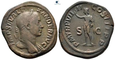 Sestercio Alejandro Severo. P M TR P VIIII COS III P P. Sol con látigo a izq. Roma 7806147.m