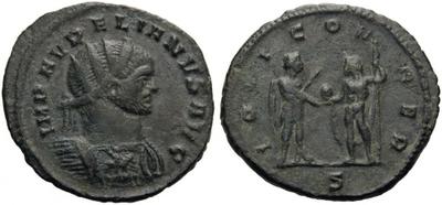 Antoniniano de Aureliano. IOVI CONSER. Júpiter y Aureliano. Sérdica 2952052.m