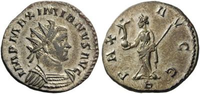 Aureliano de Maximiano Hércules. PAX AVGG.  Lyon 3173274.m