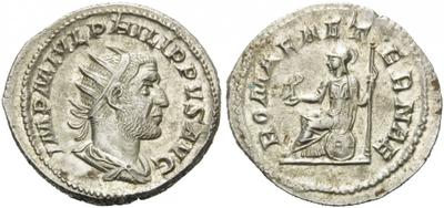 Antoniniano de Filipo I. ROMAE AETERNAE. Roma sedente a izq. Roma. 3482202.m