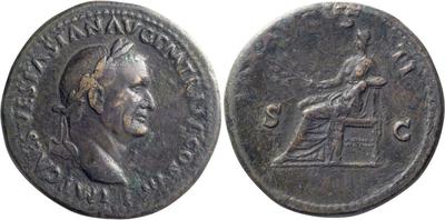 Sestercio de Vespasiano. PAX AVGVS TI. Paz sedente a izq. Roma 11875291.m