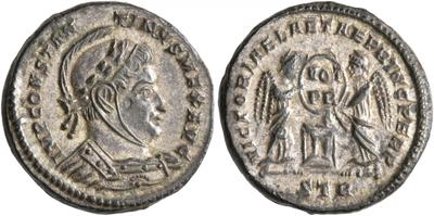 AE3 o centenional de Constantino I. VICTORIAE LAETAE PRINC PERP. Trier (ceca no oficial o bárbara) 6784374.m