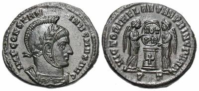 AE3 de Constantino I. VICTORIAE LAETAE PRINC PERP. Ticino 4636337.m