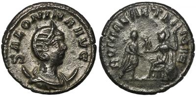 Antoniniano de Salonina. ROMAE AETERNAE. Roma sentada entregando una victoria a Galieno. Antioquía 9977186.m