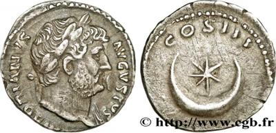 Denario de Adriano. COS III. Estrella dentro de media luna. Roma 1240859.m