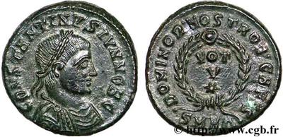 AE3 de Constantino II. DOMINOR NOSTROR CAESS / VOT V *. Heraclea 49831.m