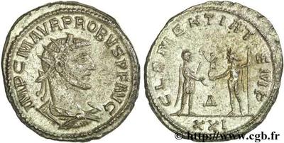 Aureliano de Probo. CLEMENTIA TEMP. Probo recibiendo globo de Júpiter. Trípoli 52202.m
