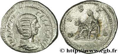 Denario de Julia Domna. VESTA. Vesta sedente a izq. Roma 55692.m