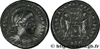 AE3 de Constantino I. VICTORIAE LAETAE PRINC PERP. Trier 58381.m