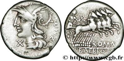 Denario gens Baebia. ROMA // BAEBI. Q. F. Apolo en cuadriga a dcha. Roma. 59454.m