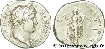 Denario de Adriano. COS III. Annona o Abundancia a izq. Roma 64359.m