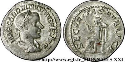 Denario de Gordiano III. SECVRITAS PVBLICA. Seguridad sentada a izq. Roma - opinion 180678.m