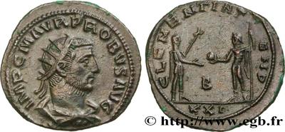Aureliano de Probo. CLEMENTIA TEMP. Probo recibiendo globo de Júpiter. Trípoli 4488441.m