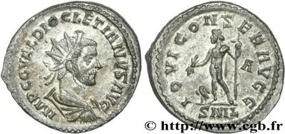 Aureliano de Diocleciano. IOVI CONSERVATORI. Júpiter a izq. Lyon 334517.m