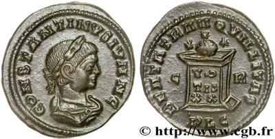 AE3 de Constantino II. BEATA TRANQVILLITAS. Lyon 334787.m