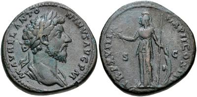 MINERVA - Sestercio de Marco Aurelio. TR P XVIII IMP II COS III /S C. Minerva 1048375.m