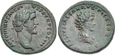 Sestercio de Antonino Pío. AVRELIVS CAESAR AVG PII F COS / SC. Busto de Marco Aurelio a dcha. Roma 1284963.m