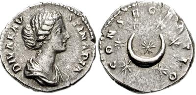 Denario de Adriano . COS III . Creciente y siete estrellas. Ceca Roma. 37290.m