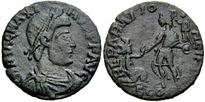 AE2 ó Maiorina de Magno Máximo. REPARATIO REI PVB. Arlés 3303473.m