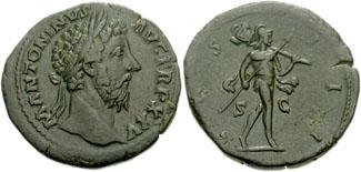 Sestercio de Marco Aurelio. COS III - S C. Marte avanzando a dcha. Roma. 182812.m