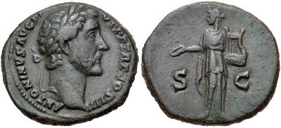 As de Antonino Pío. S C. Apolo estante con lira y pátera. 3725406.m