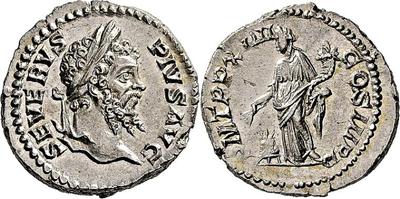 Denario de Septimio Severo.  PM TR P XIIII COS III PP. Annona a izq. Roma 4550083.m