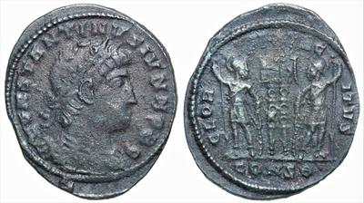 AE3 de Constantino II. GLORIA EXERCITVS. 2 Soldados entre 2 estandartes. Constantinopla 10553649.m