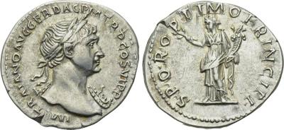 Denario de Trajano. SPQR OPTIMO PRINCIPI. Felicidad a izq. Roma 2305451.m