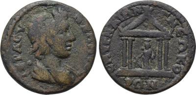 AE24 semi autónomo de Marco Aurelio. CMYPNAIΩN Γ NEΩKOPΩN. Templo. Esrmirna 2560346.m