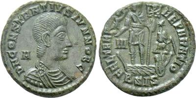 AE2 o Maiorina de Constancio II. FEL TEMP REPARATIO. Emperador en barca. Siscia 5065940.m
