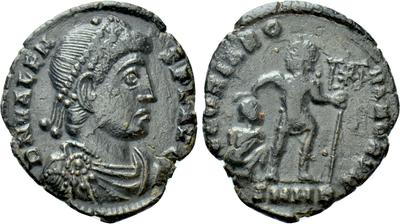 AE3 de Valentiniano I. GLORIA ROMANORVM. Emperador y Cautivo. 6632646.m