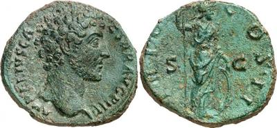 Dupondio de Marco Aurelio. TR POT COS II. Minerva a dcha. Roma 589207.m