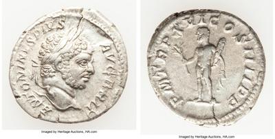 Denario de Caracalla. P M TR P XVI COS IIII P P. Hercules a izq. Roma 7447446.m