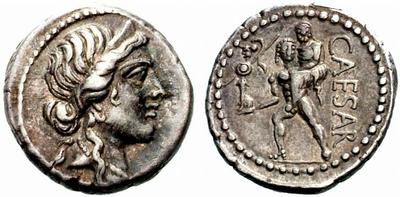 Denario de Julio César. CAESAR. Eneas con Anquises y Pallas. 462259.m