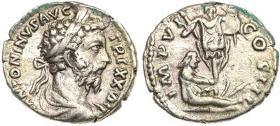 Denario de Marco Aurelio.  IMP VI COS III. Trofeo y cautivo a izquierda. Roma 3230702.m