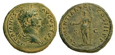Sestercio de Adriano. CLEMENTIA AVG COS III PP. Clemencia a izq. Roma 2809257.m
