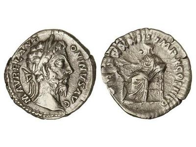 Denario de Marco Aurelio. TR. P. XXXIII. IMP. X. COS. III. P. P. Salud a izq. Roma 1476316.m