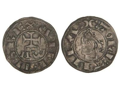 Dinero de Alfonso VII. ANFVS REX. Cruz con Alfa y Omega. Toledo 3389526.m