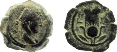 Dicalco de Adriano. L - IΔ. Corona de Isis. Alexandría 1576024.m