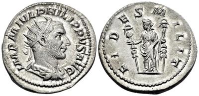 Pregunta sobre grietas. Antoniniano de Filipo I / FIDES MILIT 7001579.m