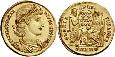 Sólido de Constancio II. GLORIA – REI – PVBLICAE. Roma y Constantinopolis entronizadas de frente. Antioch,  3512125.m
