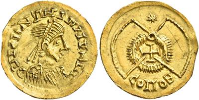 Tremis a nombre de Valentiniano III. Acuñación sueva. 8267373.m